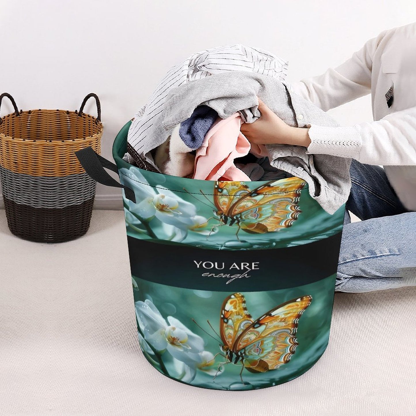 Oxford Collapsible Laundry Basket-YOU ARE ENOUGH