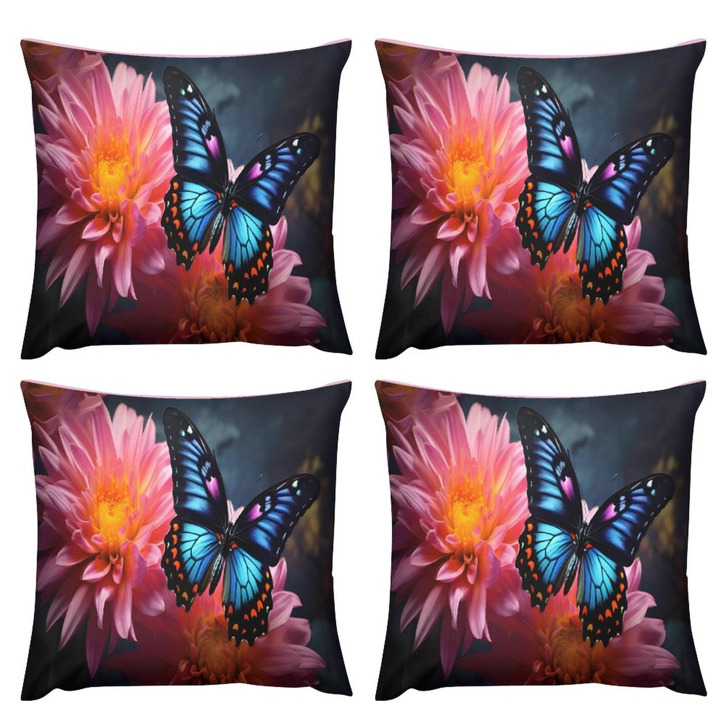 BLUE BUTTERFLY Plush Pillowcase Set of 4