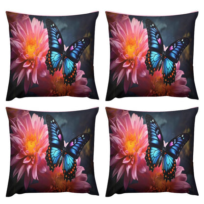 BLUE BUTTERFLY Plush Pillowcase Set of 4