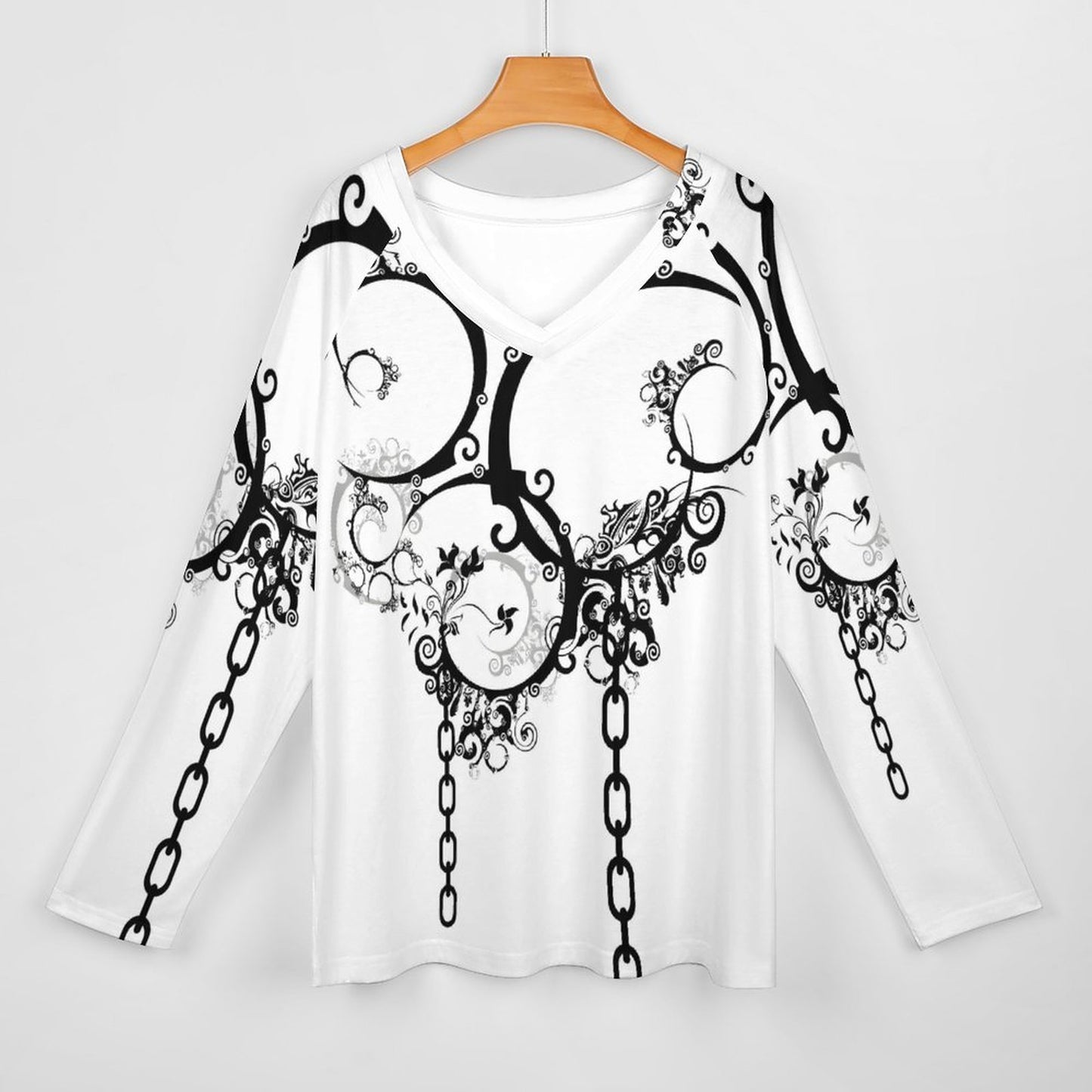V-neck Loose Long Sleeve T-shirt TLREV2 (All-Over Printing)