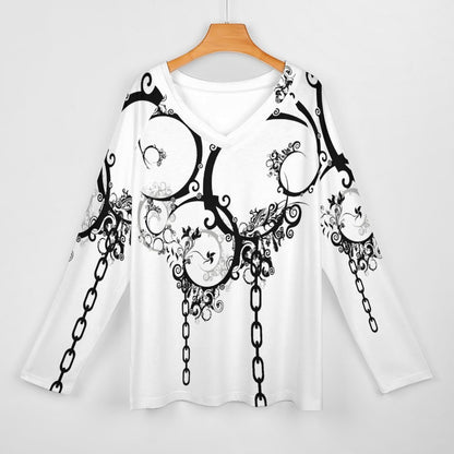 V-neck Loose Long Sleeve T-shirt TLREV2 (All-Over Printing)