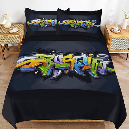 COLORFUL GRAFFITI 3-Piece Bedding Set-102"x90"/ 259x229cm-KING SIZE (Dual-sided Image)