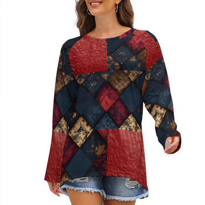 TRIANGLES & LEATHER Women's Long Sleeve Round Neck T-Shirt-SMALL-5XL