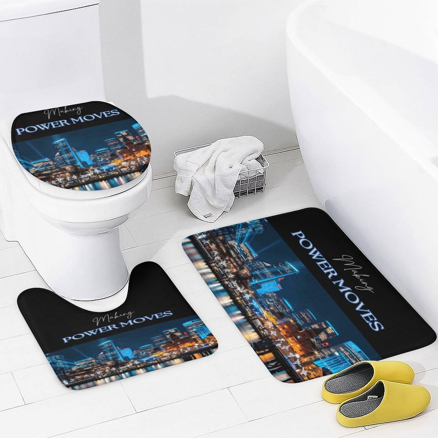 MAKING POWER MOVES Shower Curtain Set with 3 Rugs