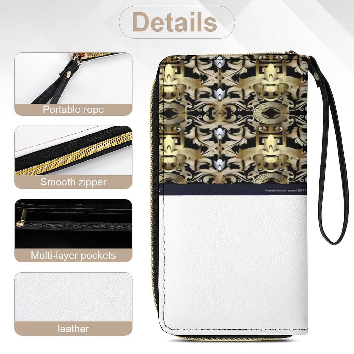Leather Wallet with Wristlet Strap (2 Pictures on 2 Sides)
