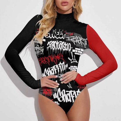B/R/W GRAFFITI High-collar Long-sleeve Bodysuit