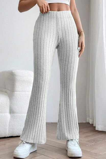 0N SALE:::Full Size Ribbed High Waist Flare Pants (black/blue/teal/grey)-SMALL-3XL