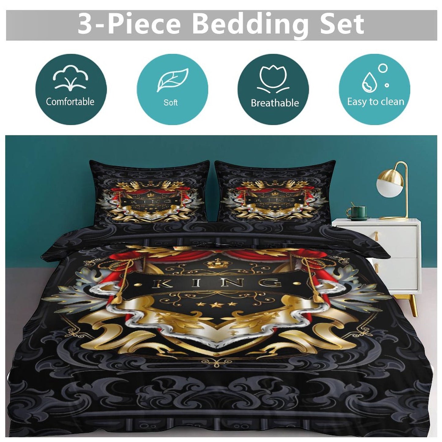 3-Piece Bedding Set-86"×70"/ 218×177cm (Dual-sideded Printing)