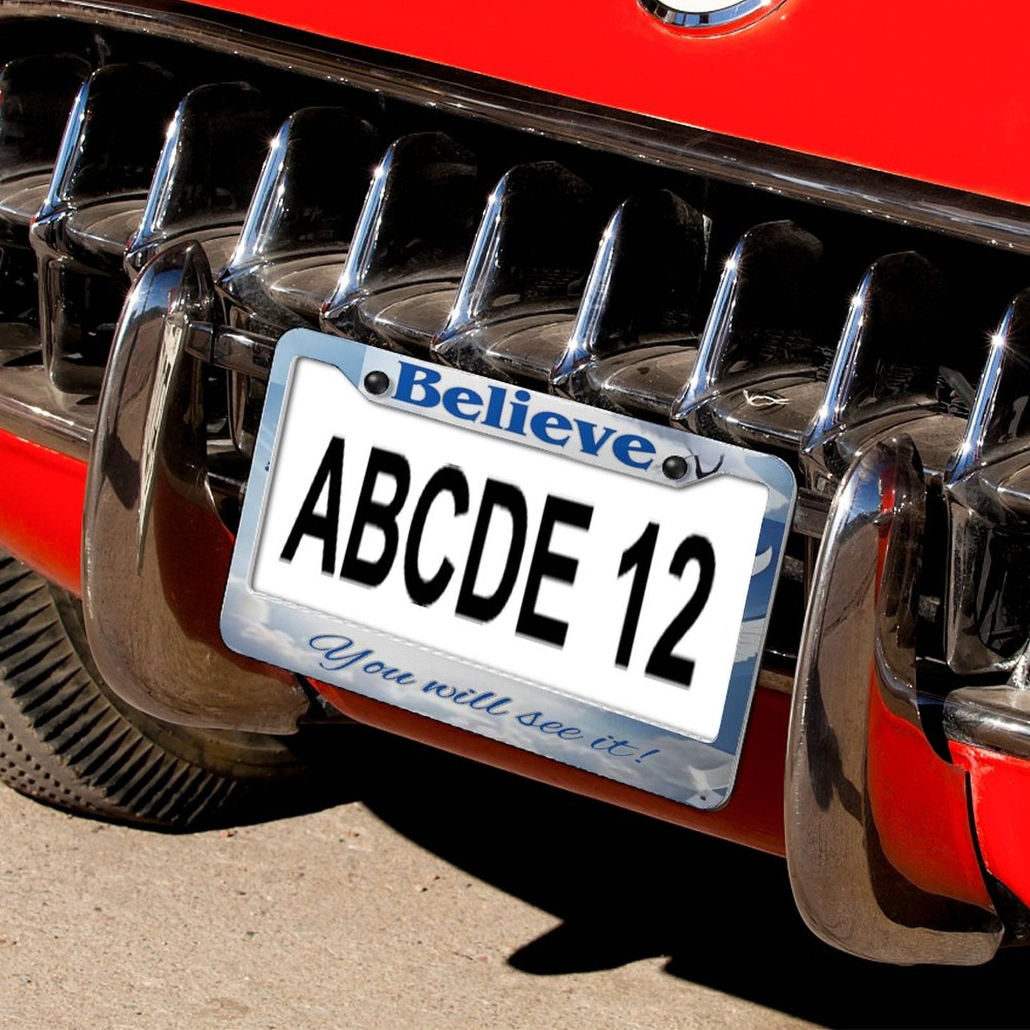 License Plate Frames with 2 Round Holes (1 Pair)-BELIEVE