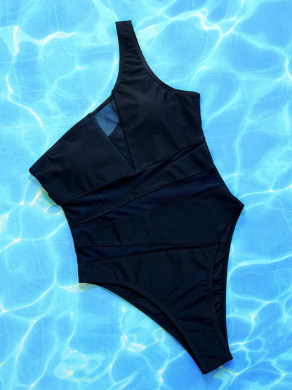 One-Shoulder Sleeveless One-Piece Swimsuit-S/M/L