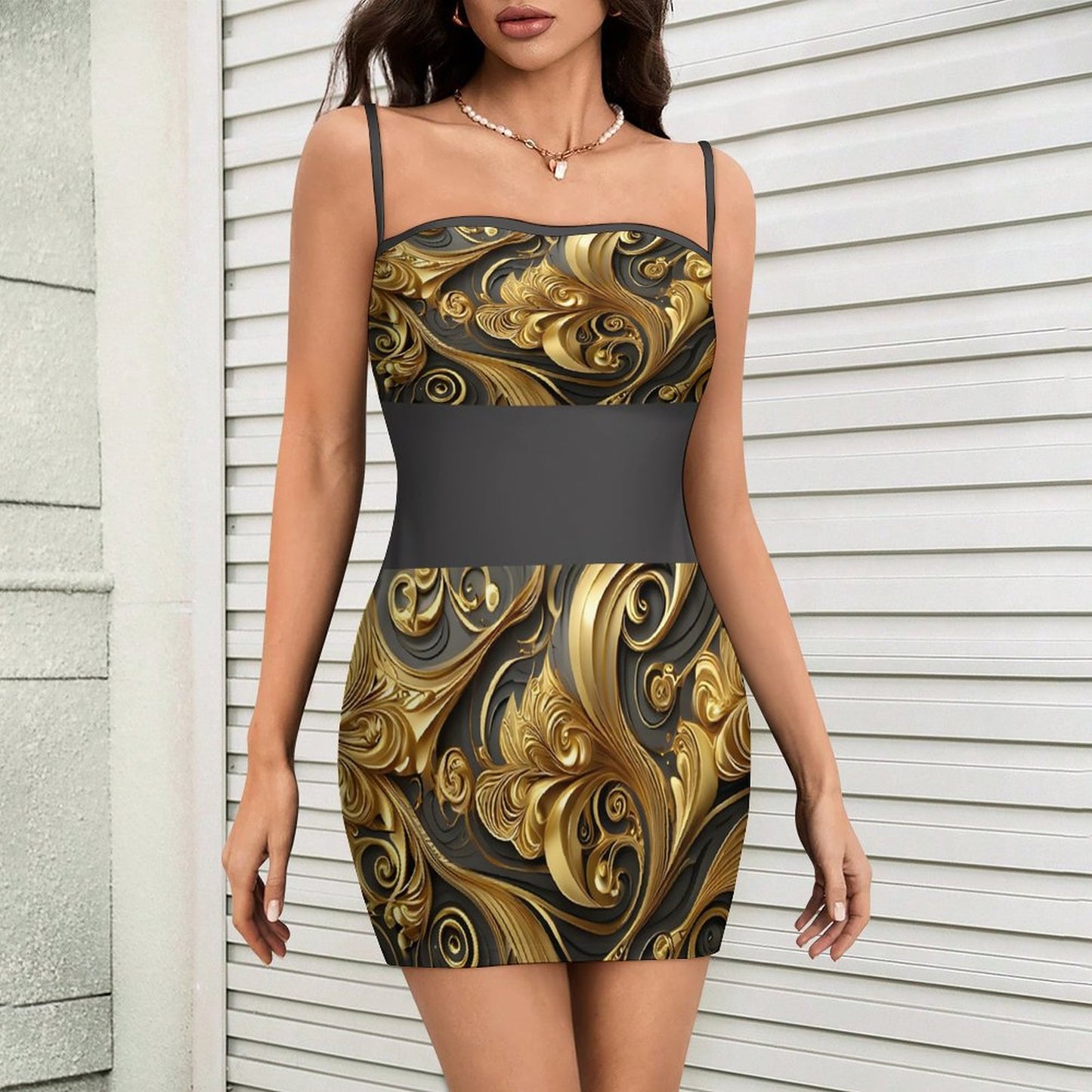 Slim Fit Spaghetti Strap Dress for Women(All-Over Printing)