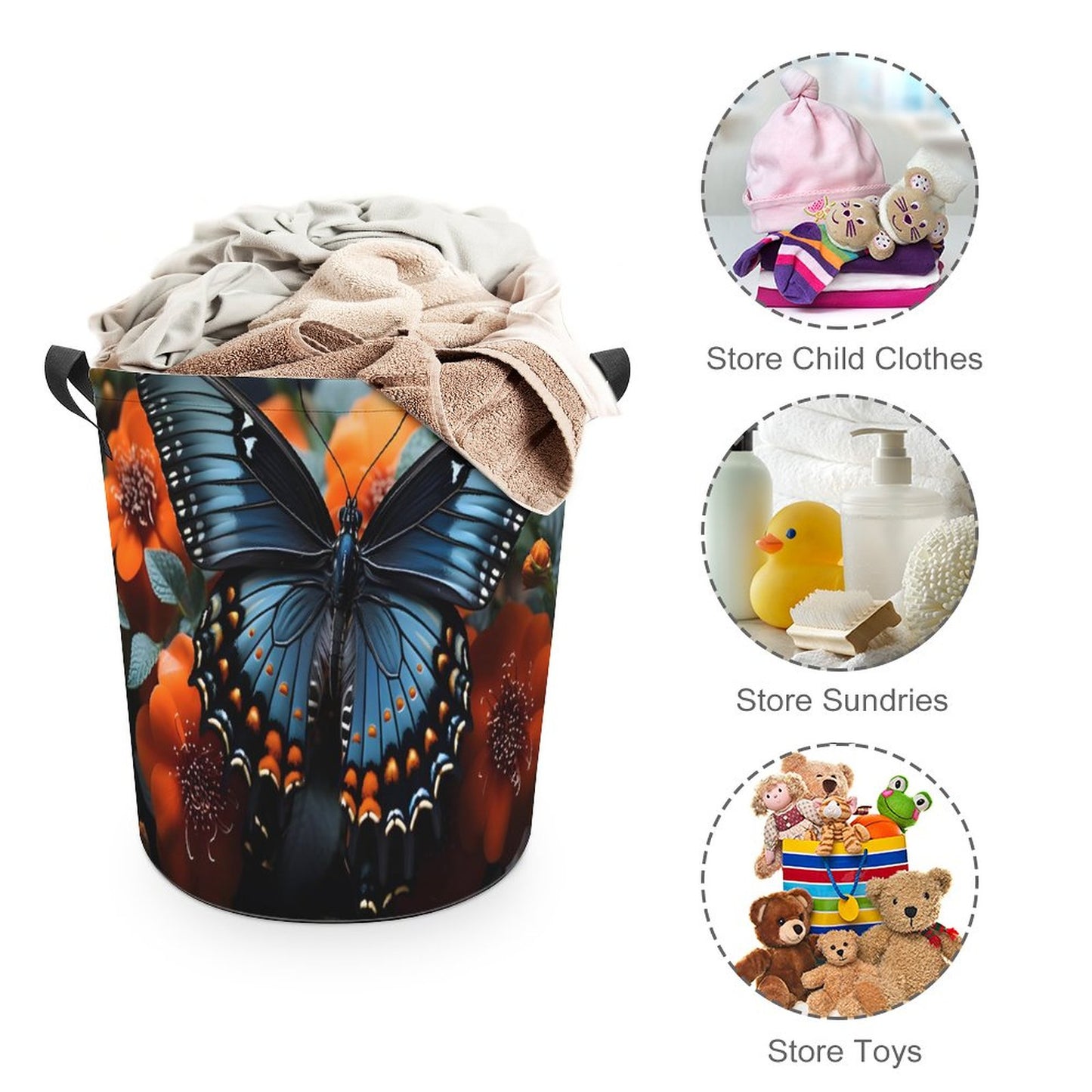 Oxford Collapsible Laundry Basket-BLUE BUTTERFLY
