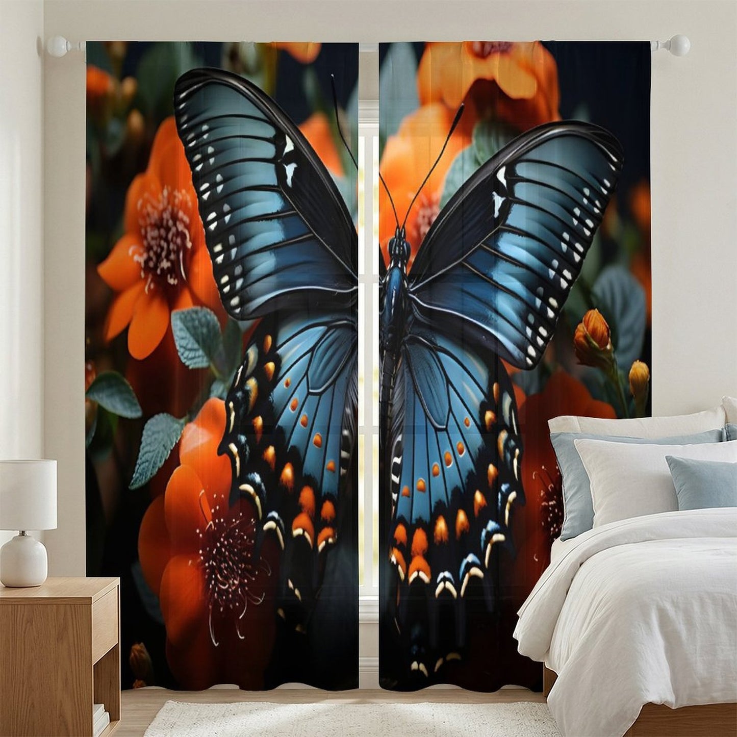 Sheer Curtain-BLUE BUTTERFLY