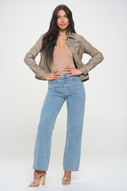 Coalition LA Button Down Cargo Vegan Leather Jacket-SMALL-XL
