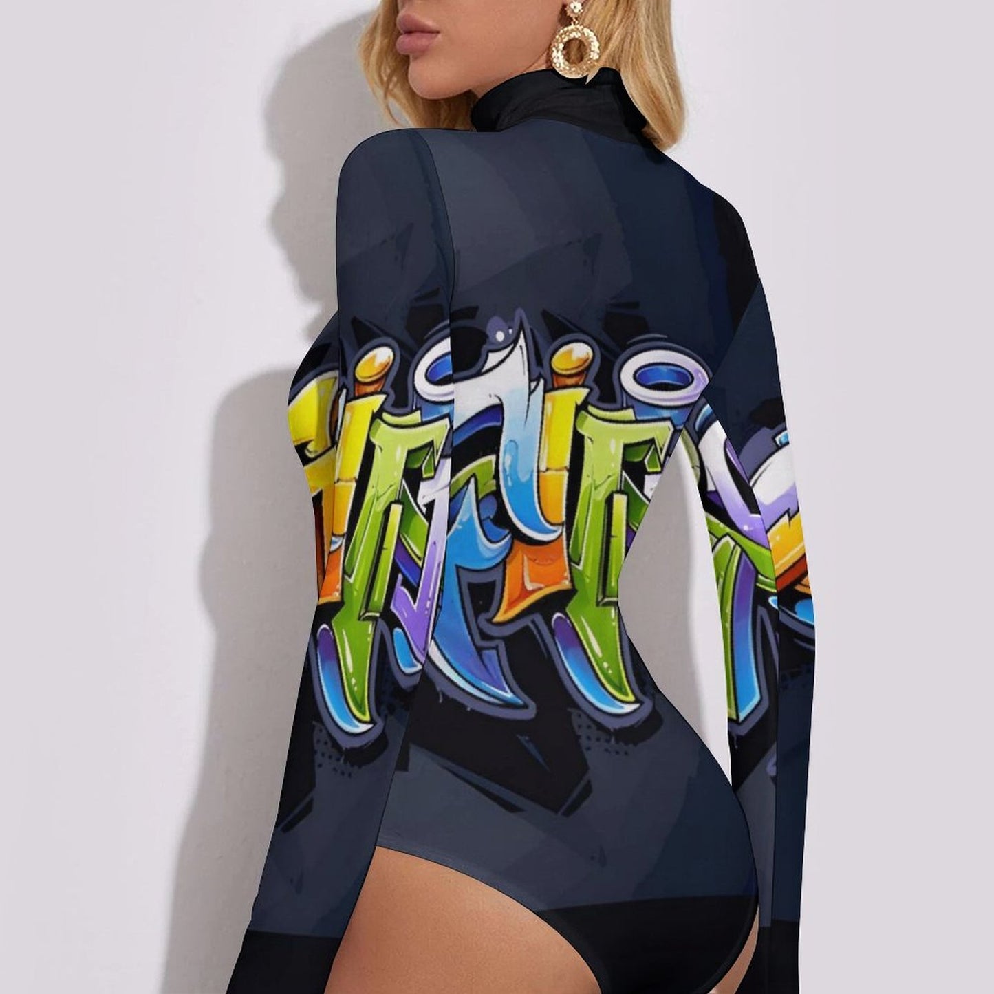 COLORFUL GRAFFITI High-collar Long-sleeve Bodysuit-SMALL-2XL