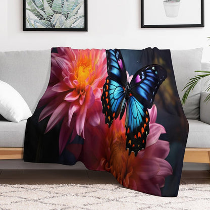 BLUE BUTTERFLY Flannel Throw Blanket-60"x80"