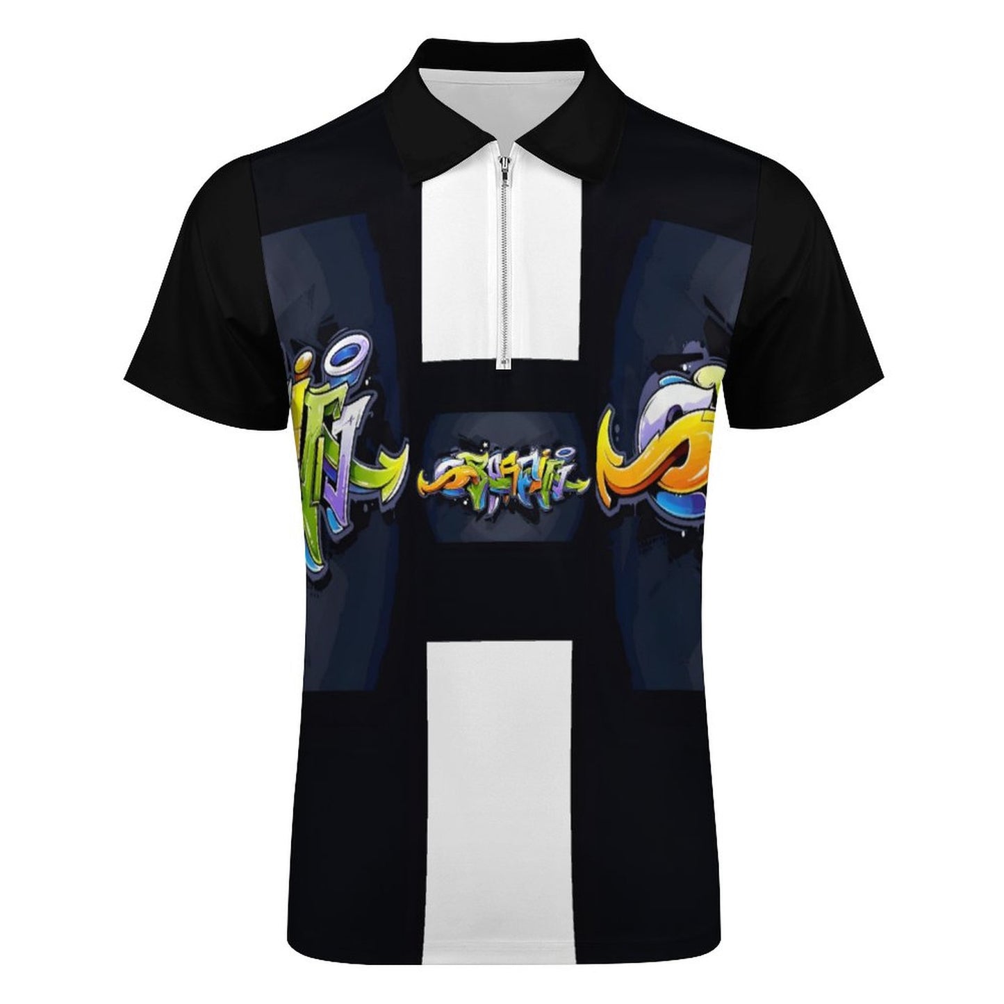COLORFUL GRAFFITI Men's Short Sleeve POLO Shirt with Zipper-2XS-6XL