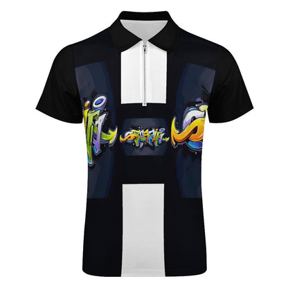 COLORFUL GRAFFITI Men's Short Sleeve POLO Shirt with Zipper-2XS-6XL