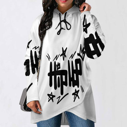 230gsm Poncho-style Long Sleeve Women Hoodie with Irregular Hem DS001 (All-Over Printing)