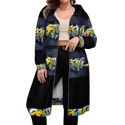 COLORFUL GRAFFITI Full Zipper Long Sleeve Hoodie Dress-SMALL-5XL