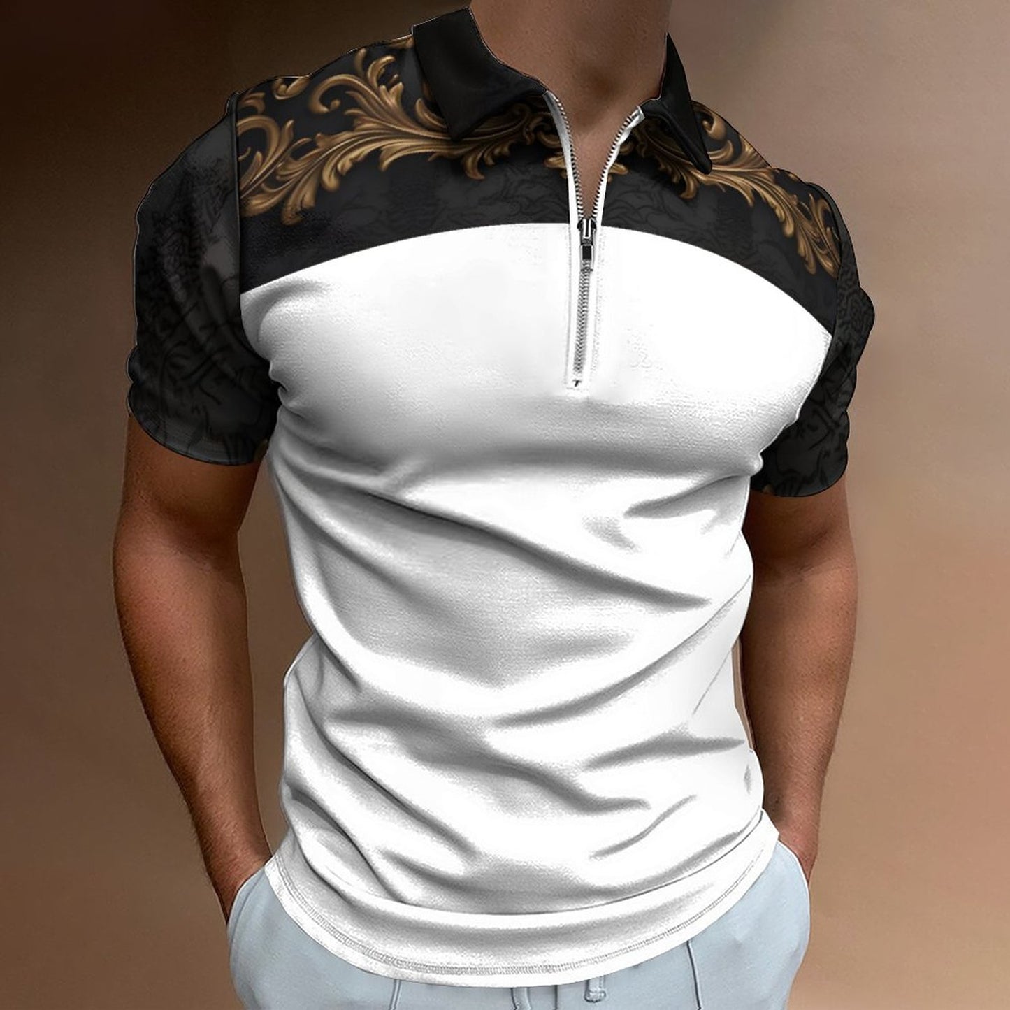Men's Short Sleeve POLO Shirt with Zipper B470 (All-Over Printing)
