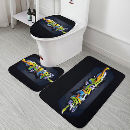 COLORFUL GRAFFITI Coral Velvet Restroom Rug Set of 3-15.7"x23.6"/ 40x60cm