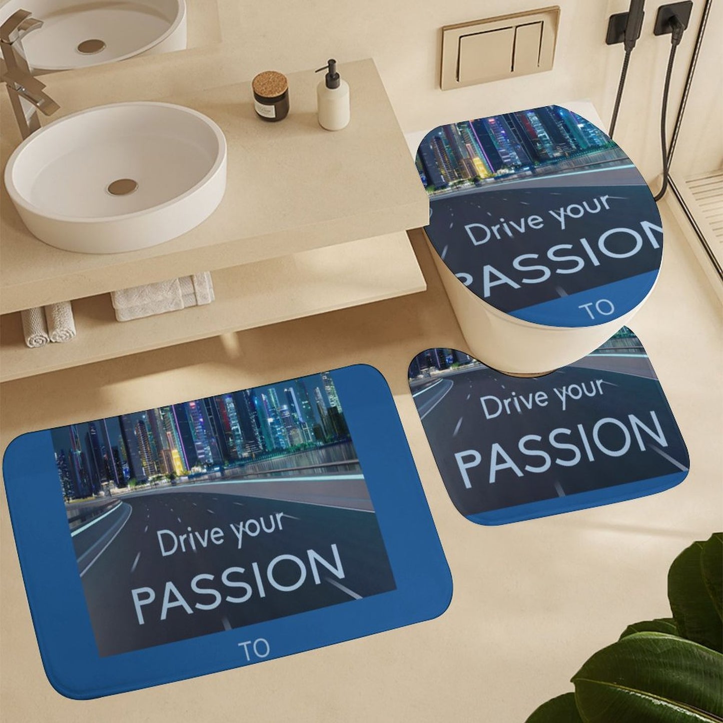 Shower Curtain Set with 3 Rugs