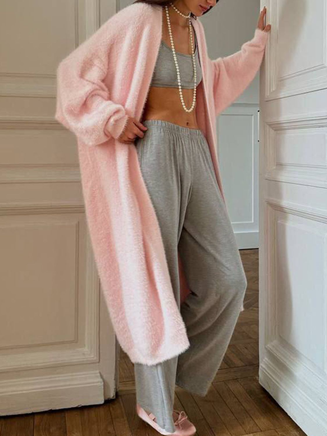 Fuzzy Open Front Solid Color Cardigan (white/tan/grey/pink/black) ONE SIZE