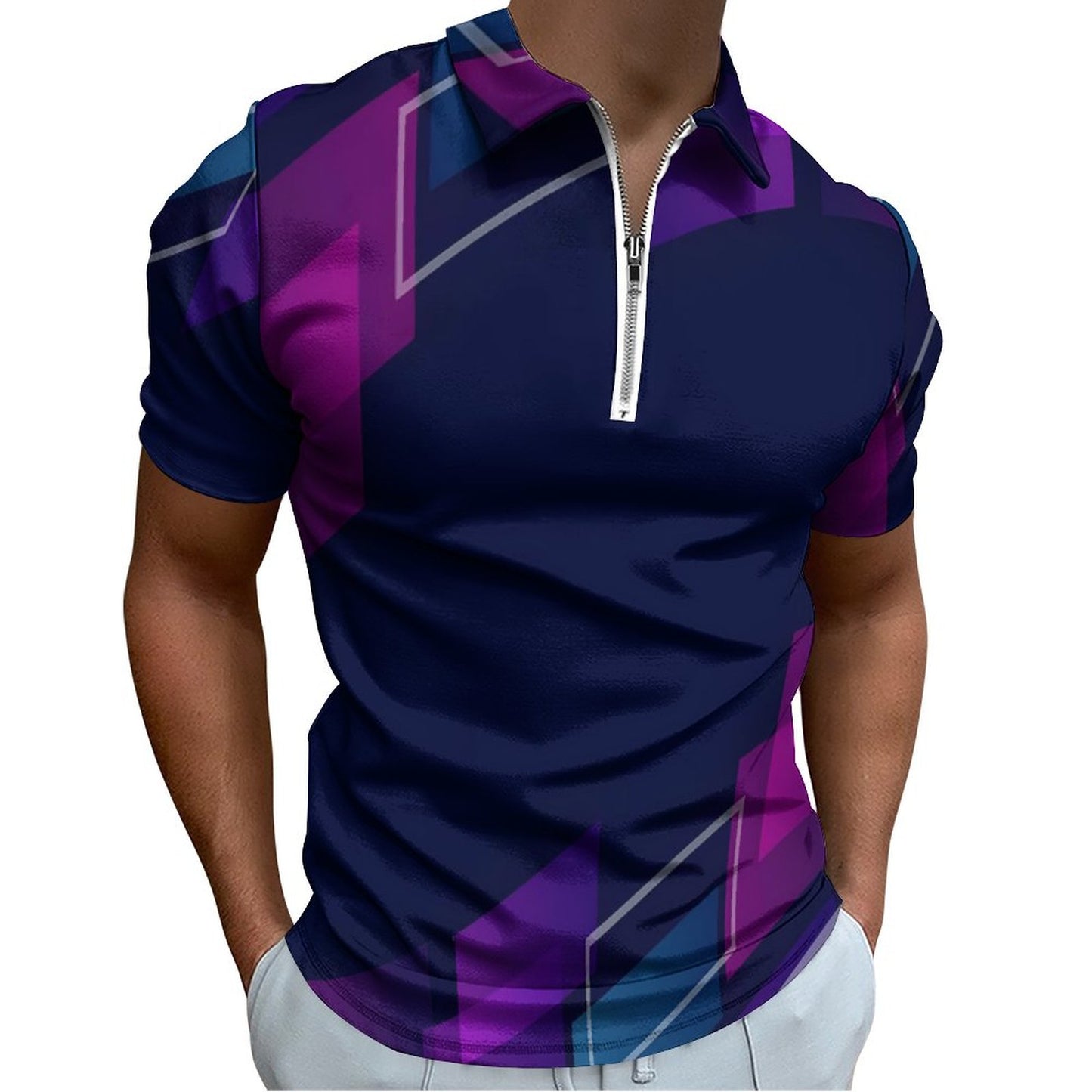 Men's Short Sleeve POLO Shirt with Zipper B470 (All-Over Printing)