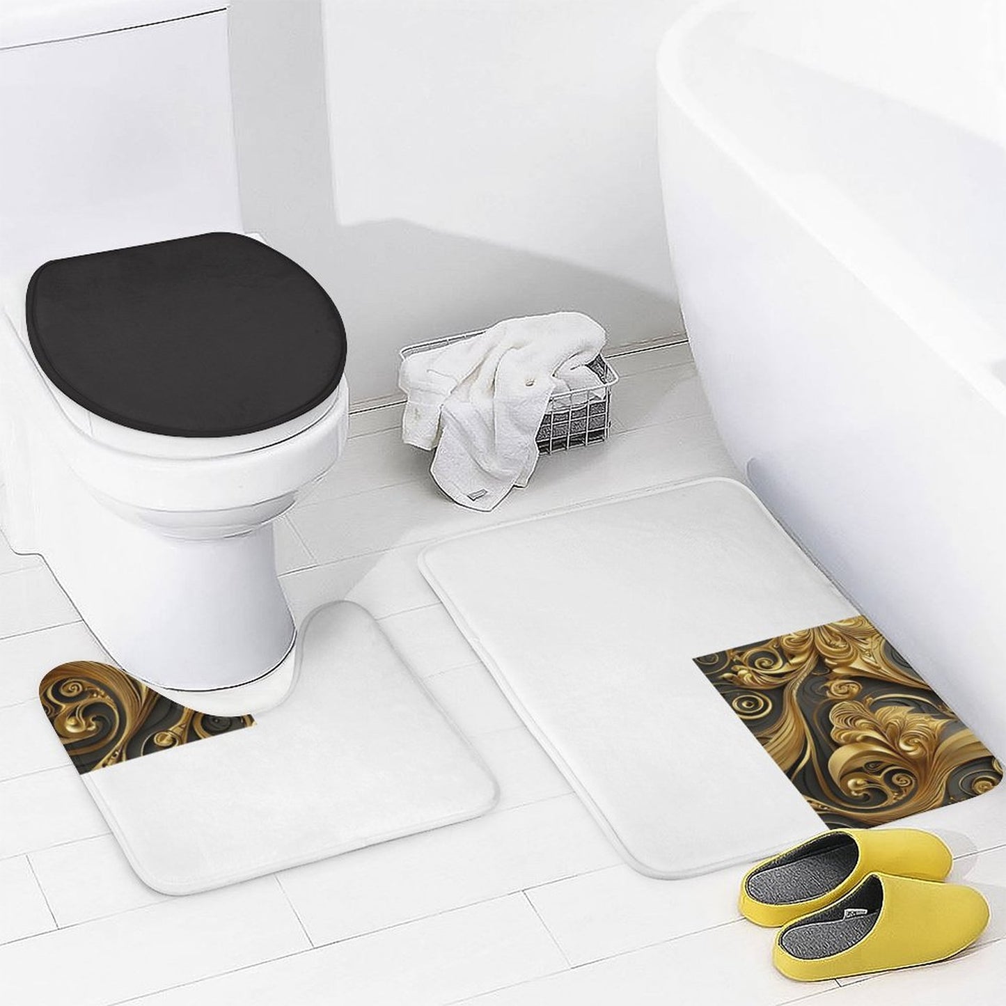 Shower Curtain Set with 3 Rugs