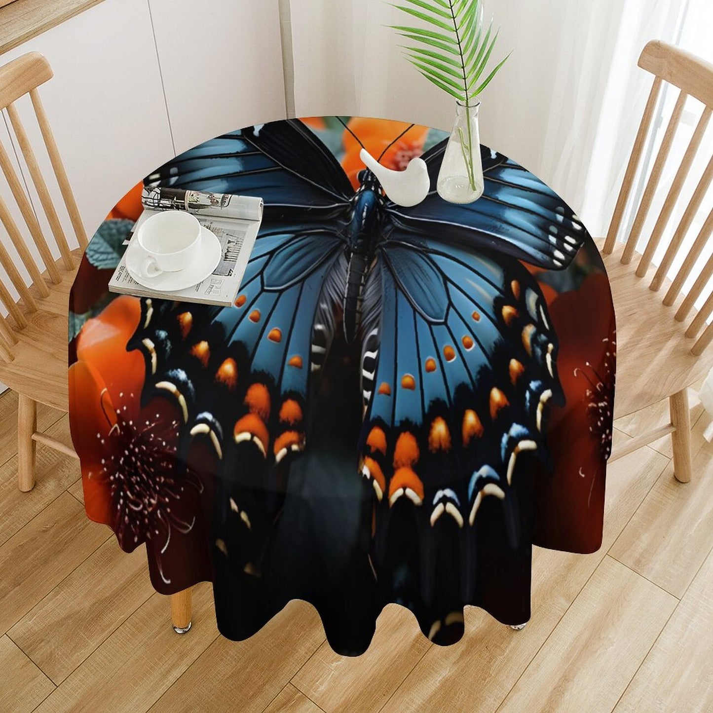 Round Tablecloth on Round Table-BLUE BUTTERFLY
