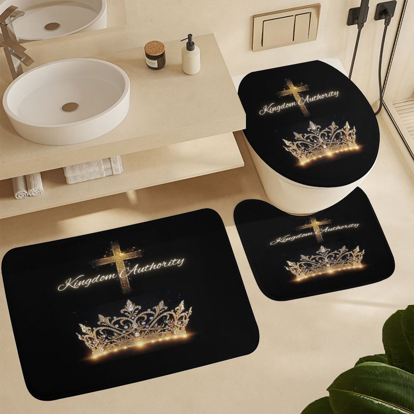 Shower Curtain Set with 3 Rugs