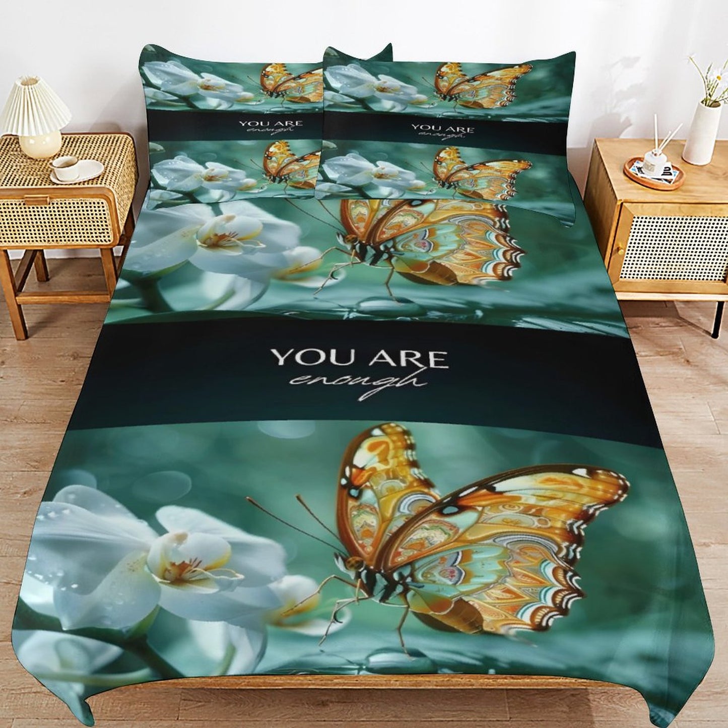 3-Piece Bedding Set (TWIN)-86"×70"/ 218×177cm (Dual-sided Printing)-YOU ARE ENOUGH