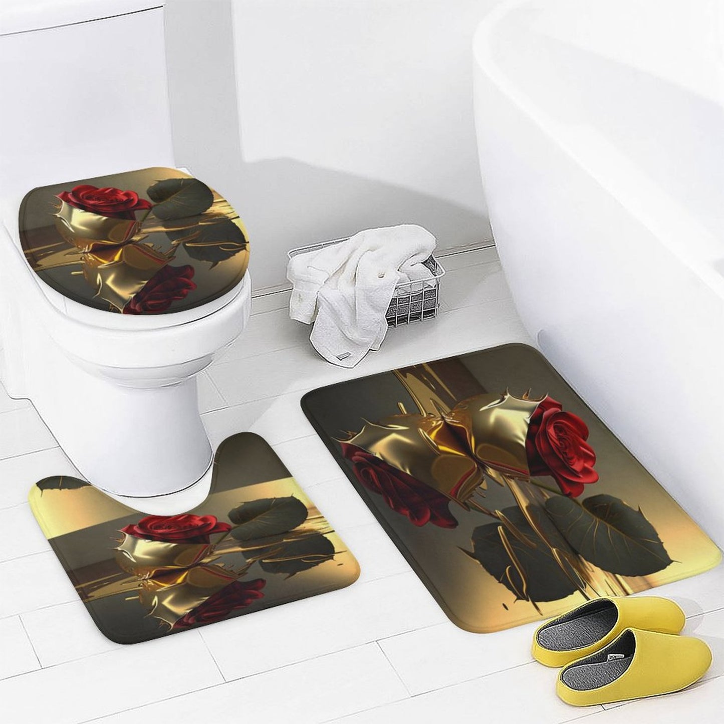 Shower Curtain Set with 3 Rugs