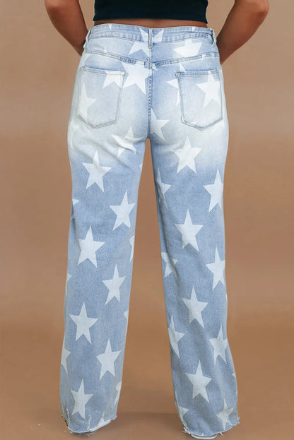 Plus Size Star Straight Leg Jeans with Pockets-1XL-4XL