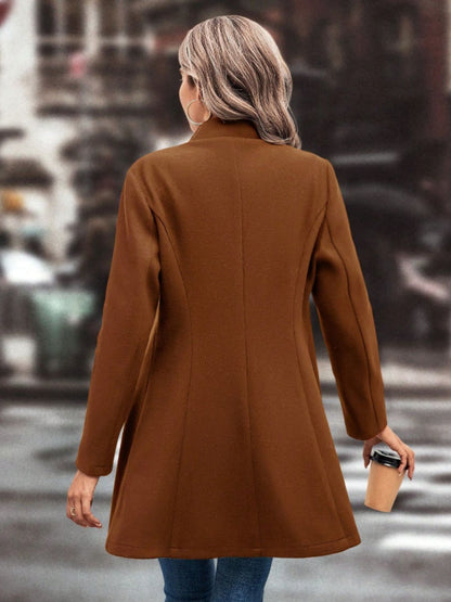 Collared Neck Button Up Long Sleeve Coat-SMALL-XL