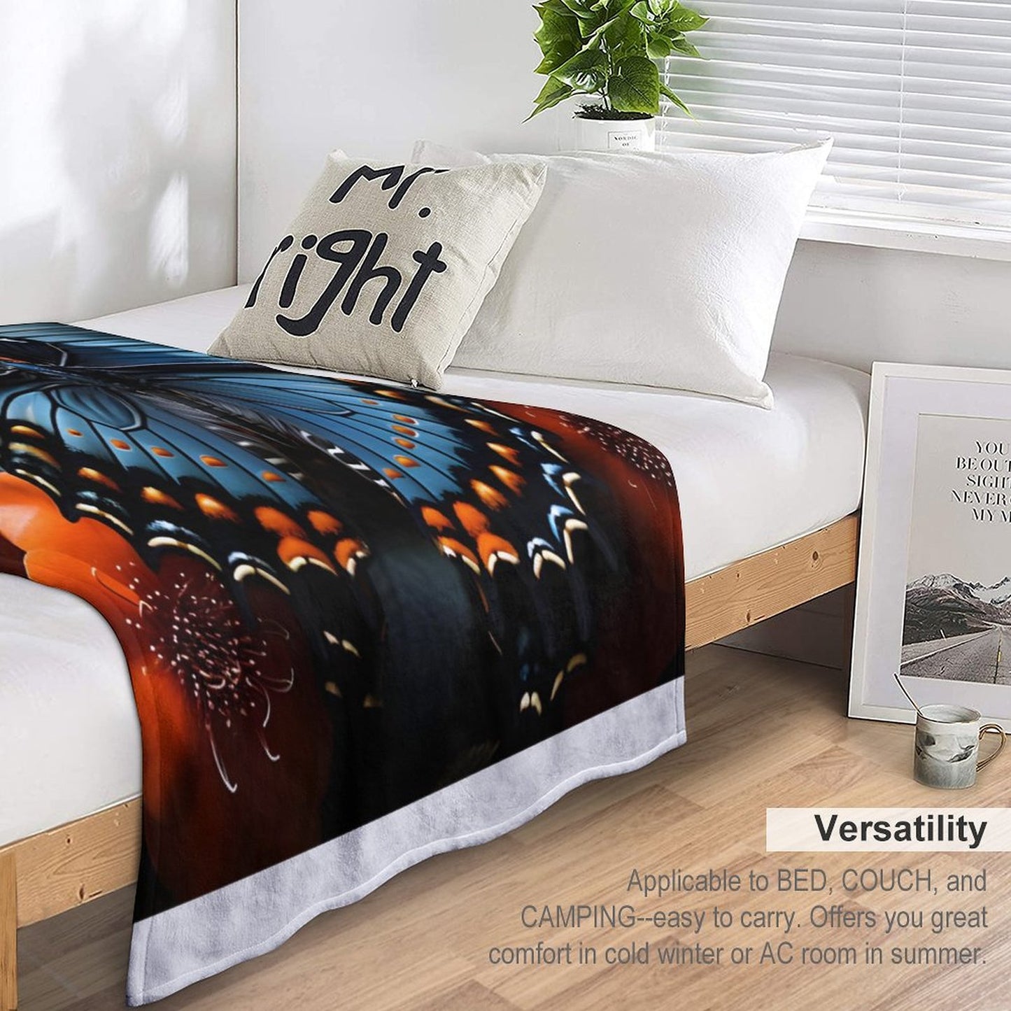 280gsm Flannel Blanket-60"x80" (Dual-sided Printing)-BLUE BUTTERFLY