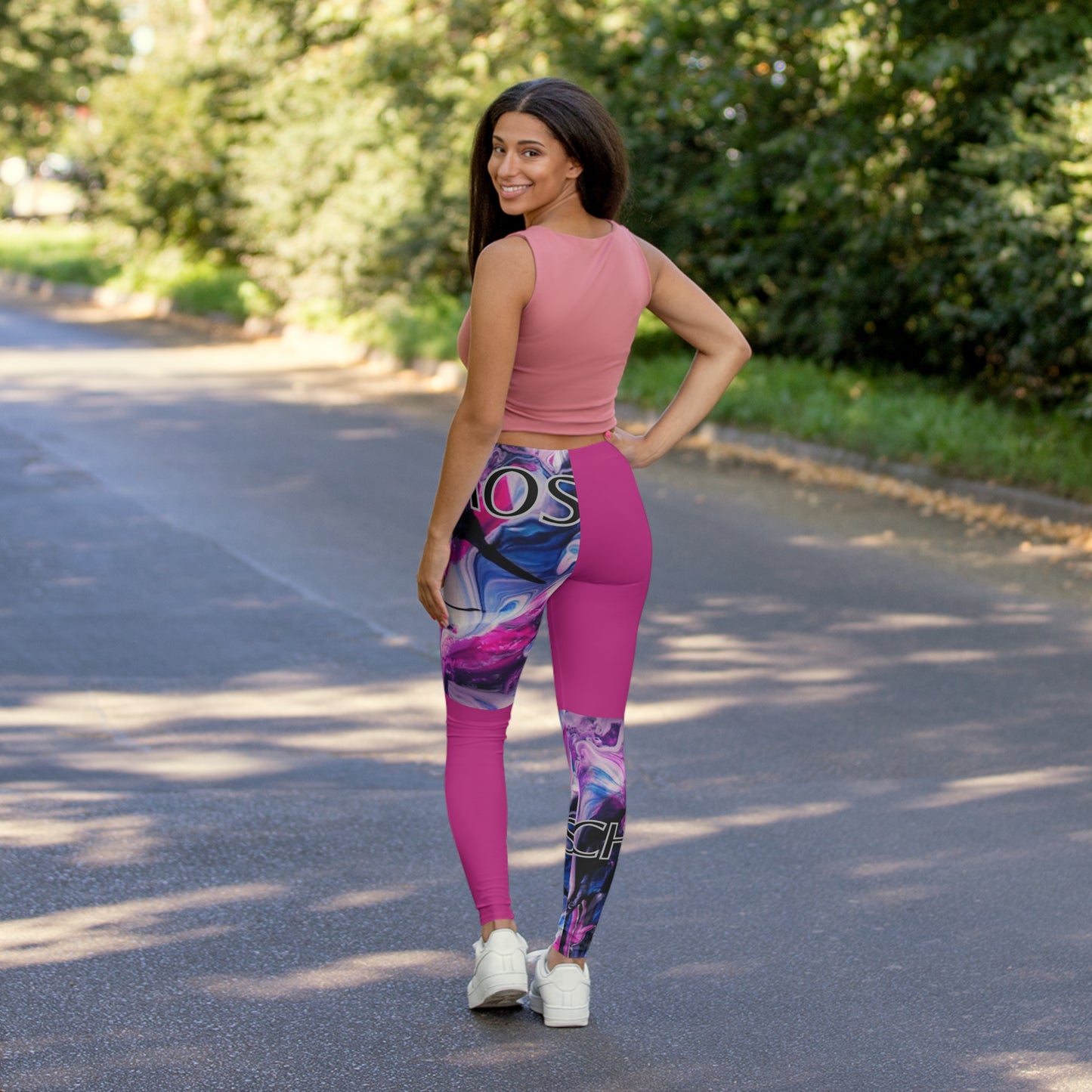 CHAOS SQUARES Women's Casual Spandex Leggings (pink)-*XS-2XL