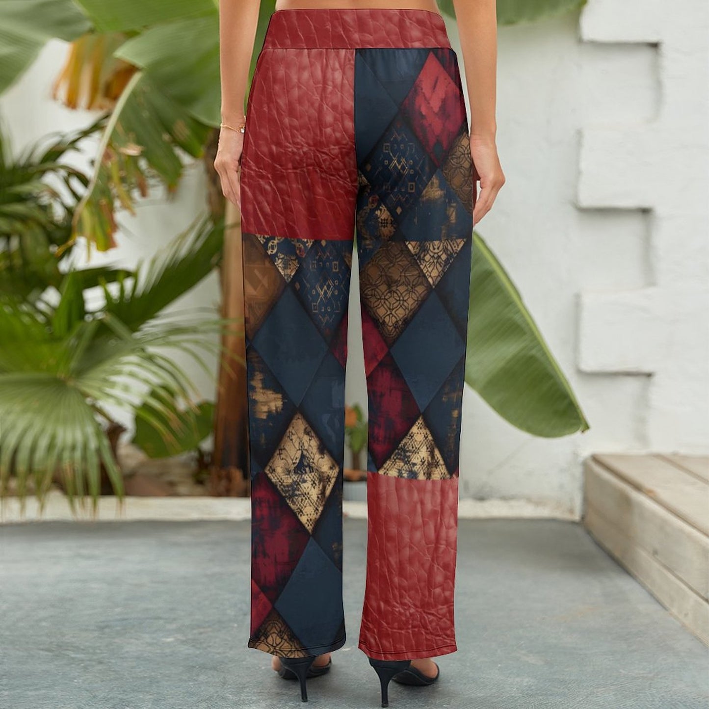 TRIANGLES & LEATHER Baggy Pants for Women-SMALL-2XL