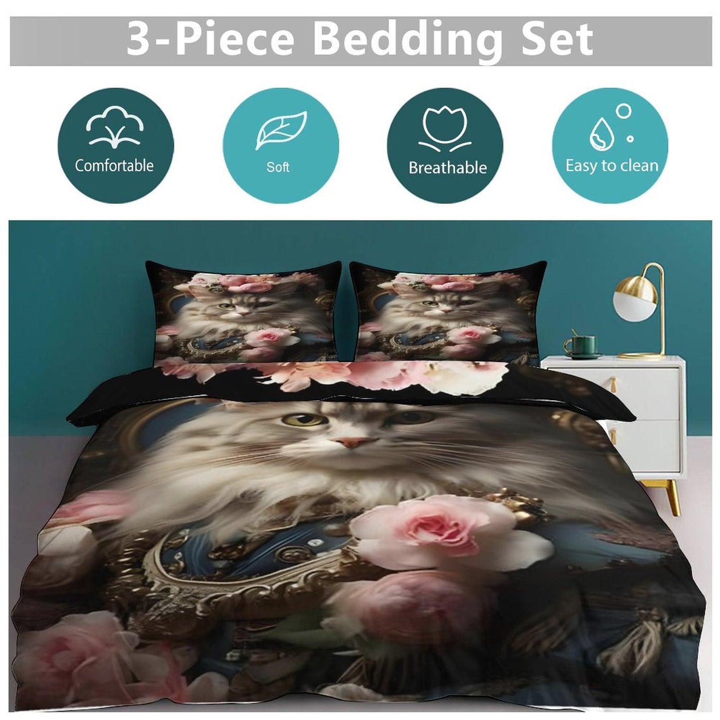 3-Piece Bedding Set-90"x90"/ 229x229cm (Dual-sided Printing)