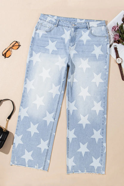 Plus Size Star Straight Leg Jeans with Pockets-1XL-4XL