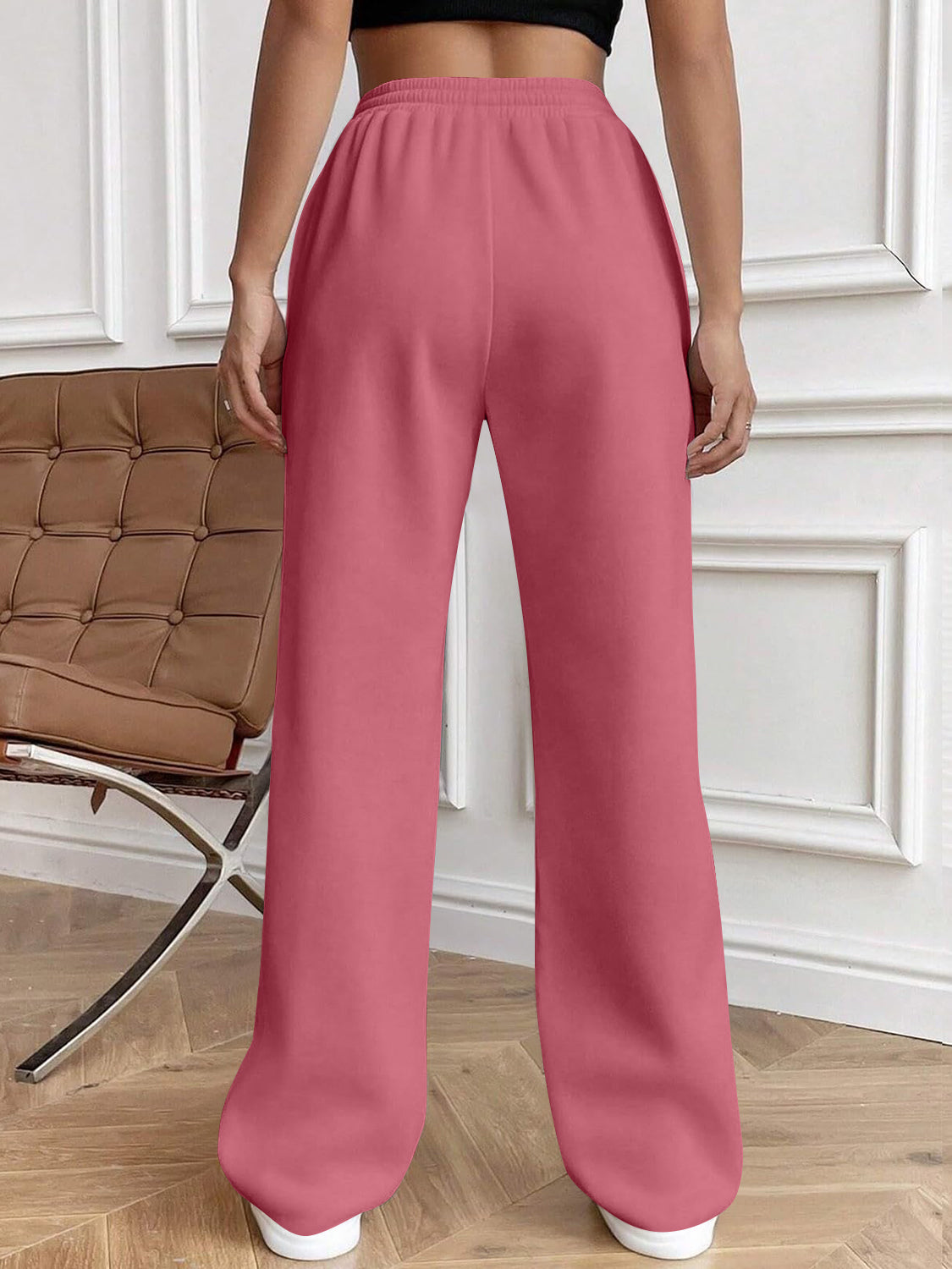 Drawstring Elastic Waist Pants with Pockets (white/black/grey/brown/dusty pink)-XS-2XL