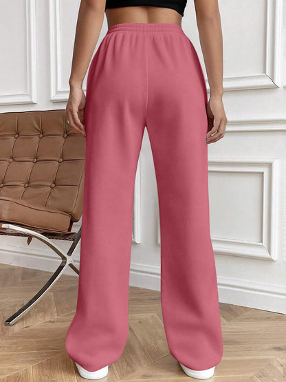 Drawstring Elastic Waist Pants with Pockets (white/black/grey/brown/dusty pink)-XS-2XL
