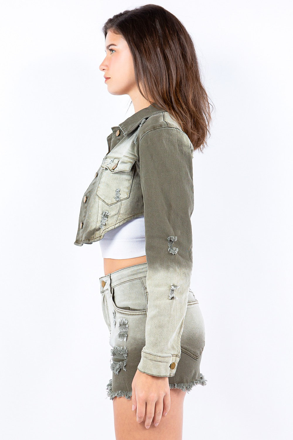 American Bazi Distressed Ombre Washed Cropped Denim Jacket (S/M/L)