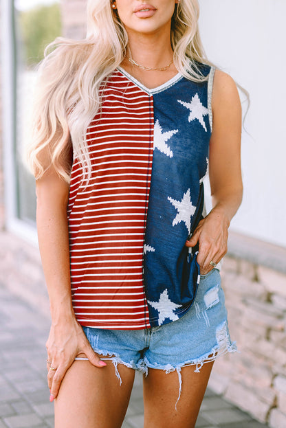 Star and Stripe V-Neck Tank-SMALL-XL