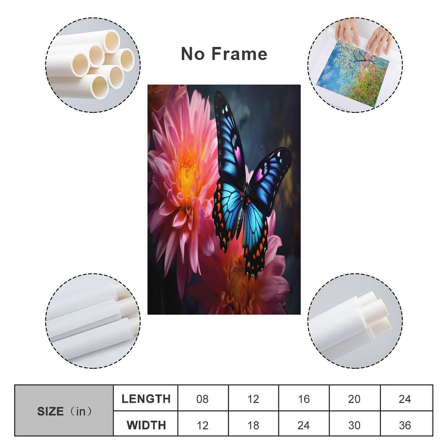 BLUE BUTTERFLY Unframed Art Canvas (Vertical 2:3)-8x12 inch/12x18 inch