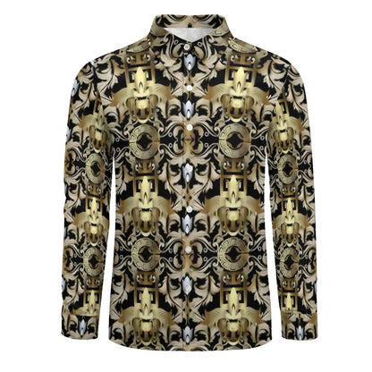 Faux Linen Men Long Sleeve Shirt with Pocket(All-Over Printing)