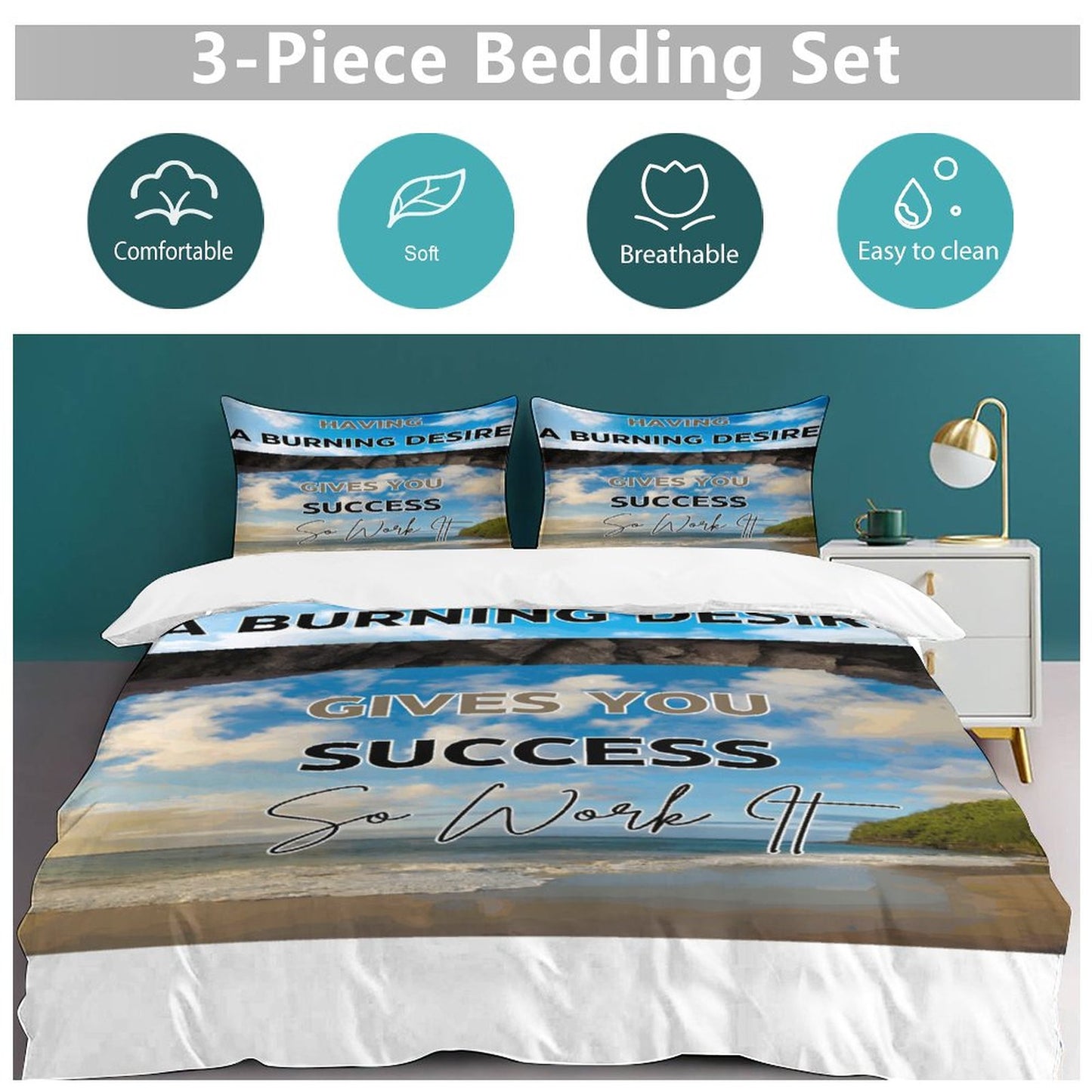 3-Piece Bedding Set-90"x90"/ 229x229cm (Dual-sided Printing)