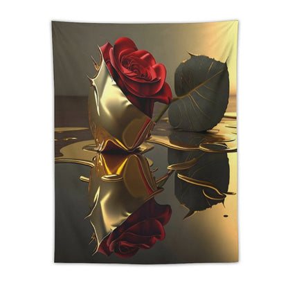ROSE IN GOLD Wall Art with Vertical Tapestry