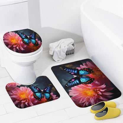 BLUE BUTTERFLY Coral Velvet Restroom Rug Set of 3-19.7"x31.5"/50x80cm
